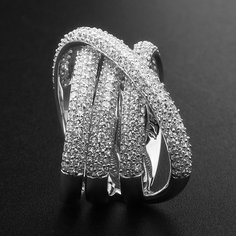 Bague en argent sterling avec zircon, entièrement pavée et micro-sertie