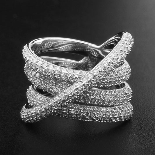 Bague en argent sterling avec zircon, entièrement pavée et micro-sertie