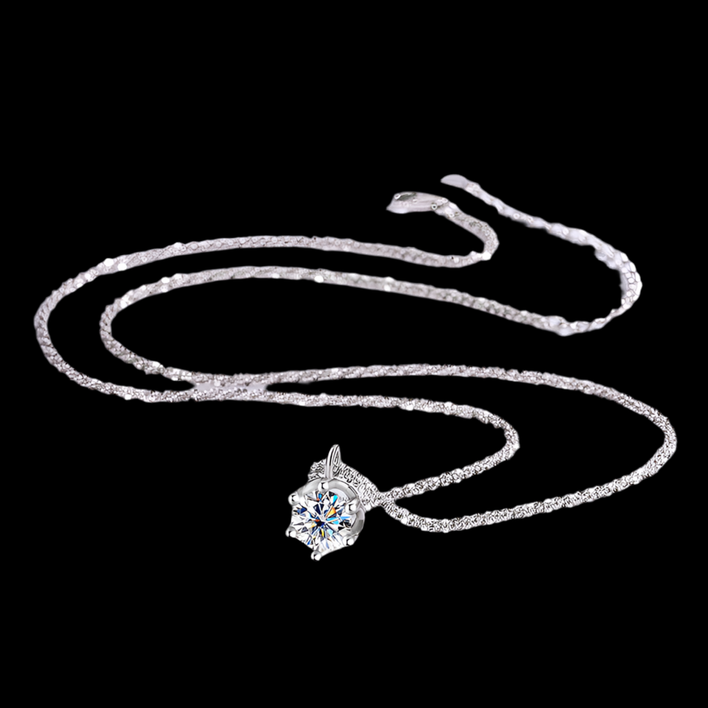 "Collier en argent sterling S925 avec pendentif simple en moissanite, lumineux et étincelant, dans un style luxueux et raffiné."