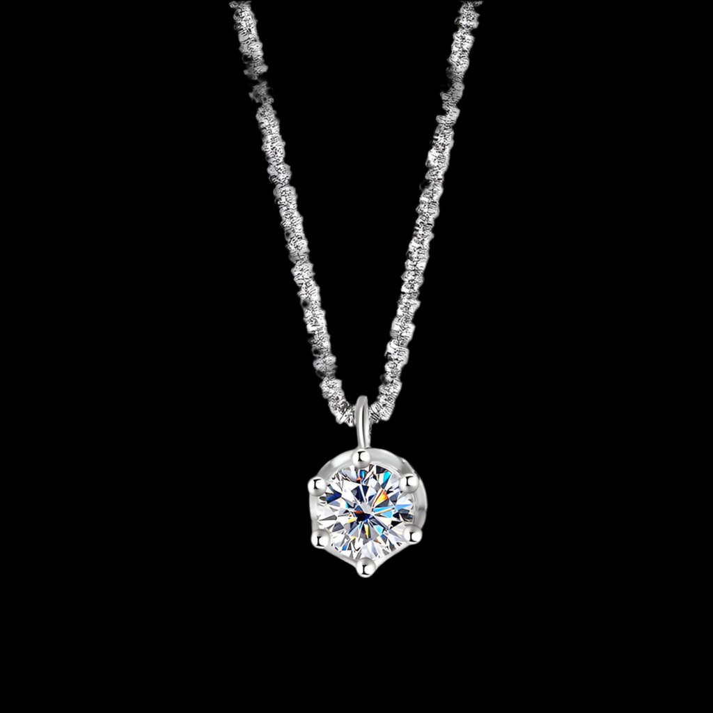 "Collier en argent sterling S925 avec pendentif simple en moissanite, lumineux et étincelant, dans un style luxueux et raffiné."